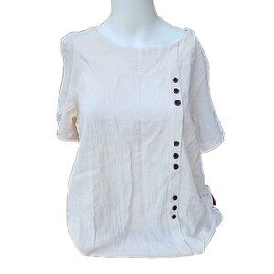 Cream Beige 100% Cotton W/Linen Look Short Sleeve Top Womens Size M